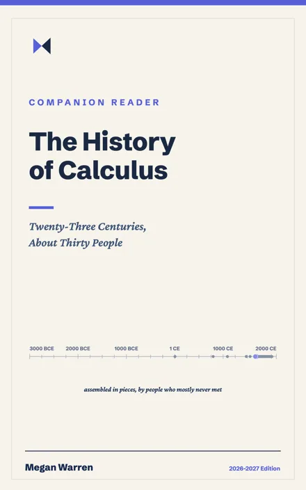 Cover of The History of Calculus: Twenty-Three Centuries, About Thirty People, by Megan Warren.